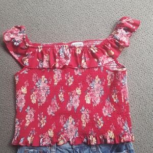 Red Floral Summer Top-  On or Off Shoulder